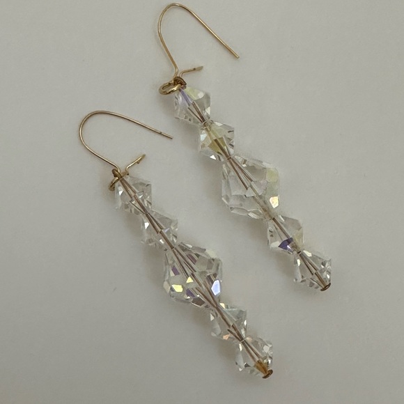Drop Earrings with Vintage Clear Glass Beads NWOT - Picture 2 of 2